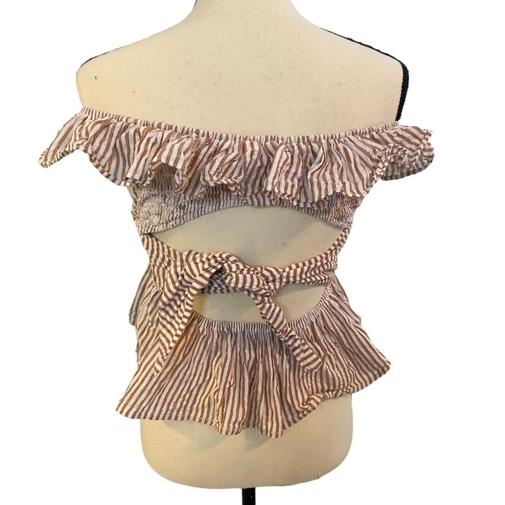 Mahina Brown White Striped Tank Sz Small Open Back - Picture 4 of 8